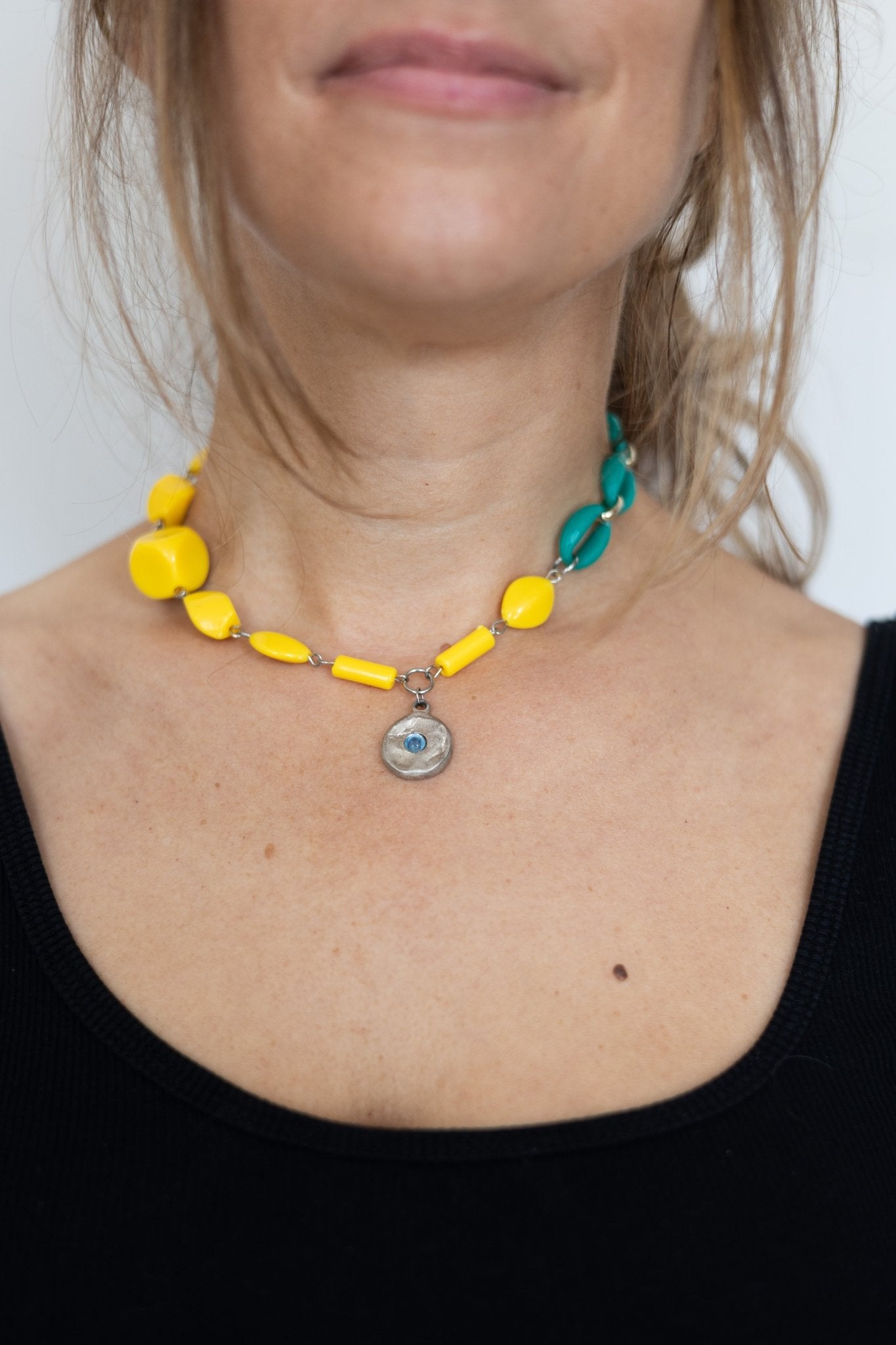 Collier Médaillon Jaune & Vert Menthe - Maison Zélie