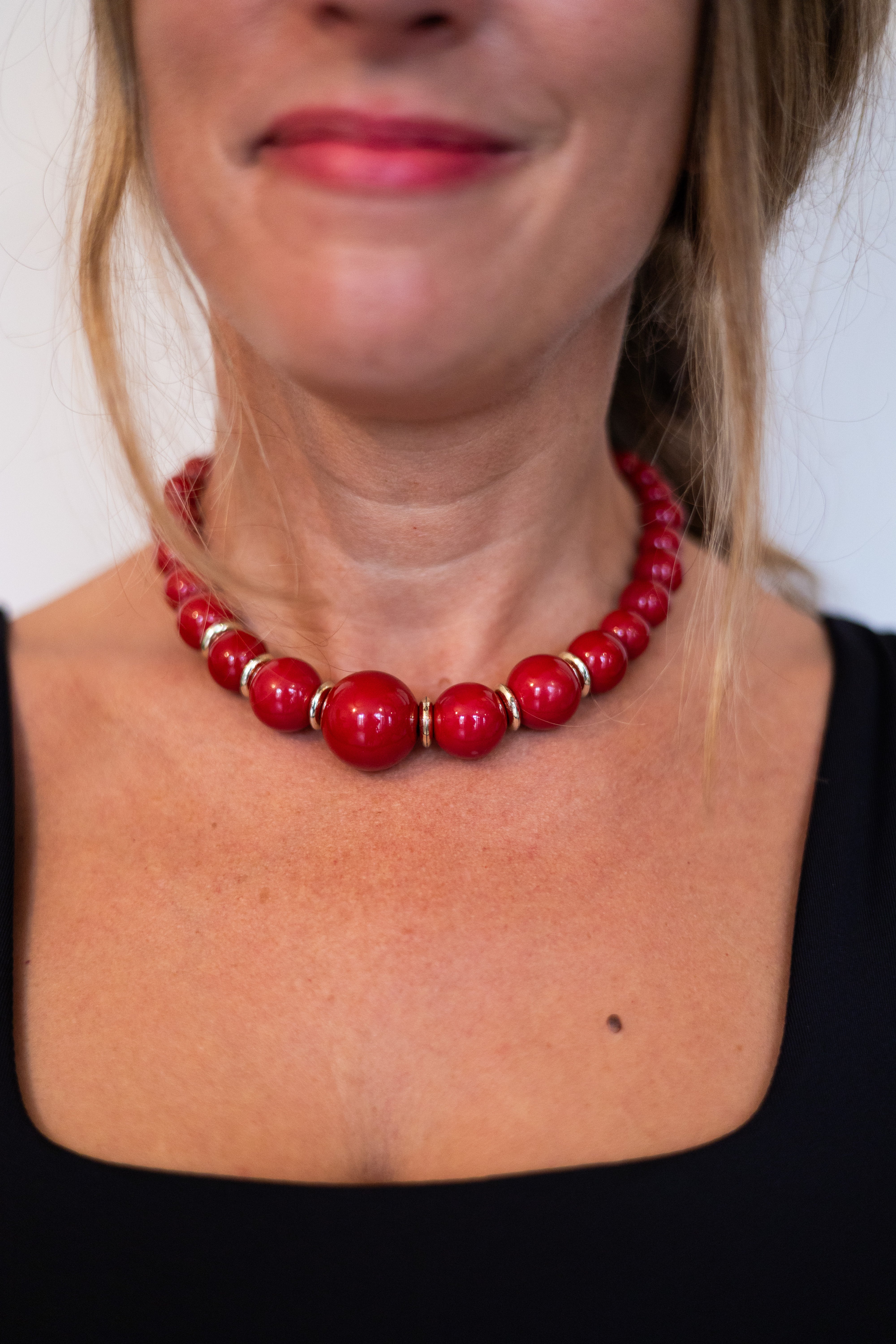Collier perles Rouge opéra