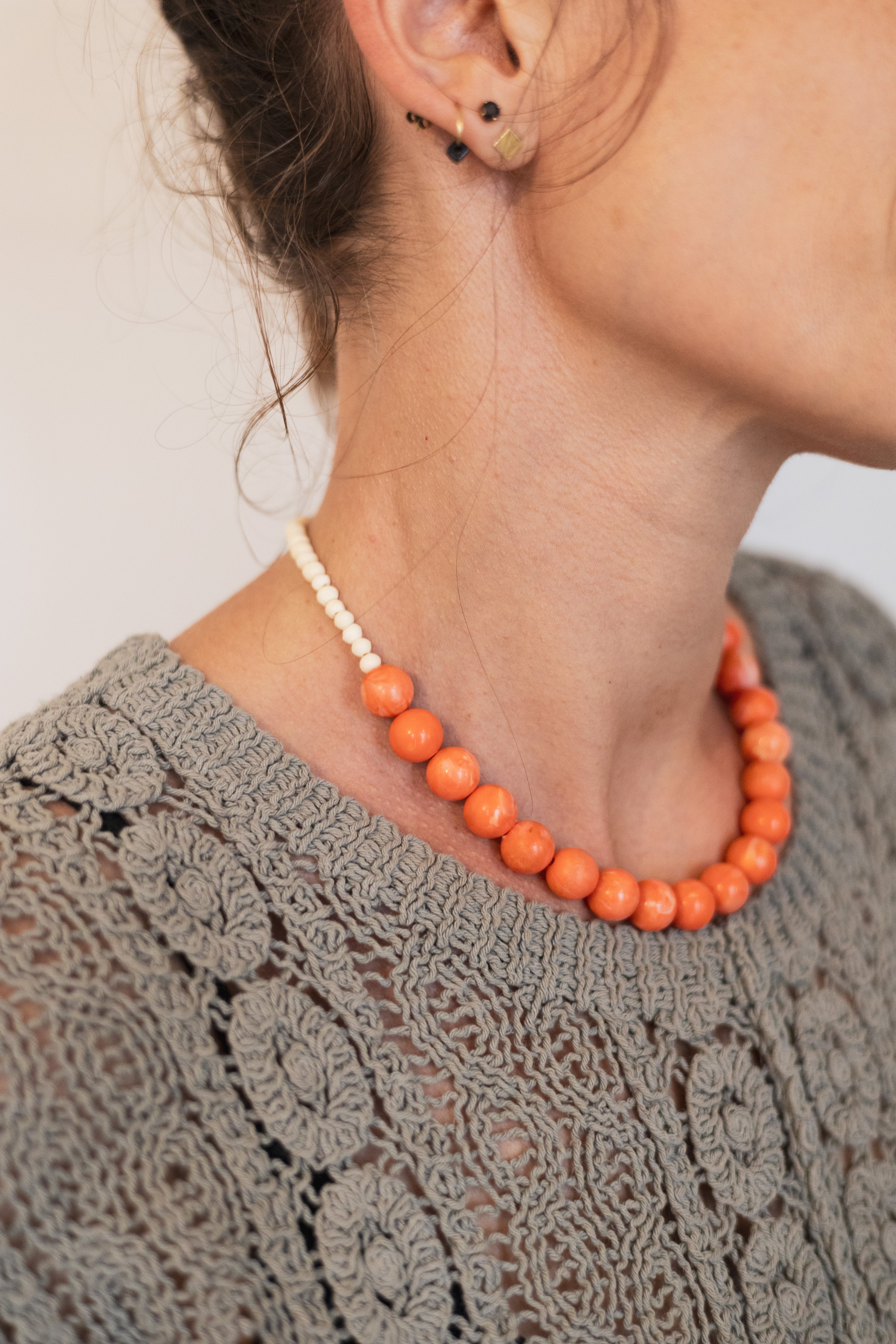 Collier upcyclé en perles Mandarine Vanille