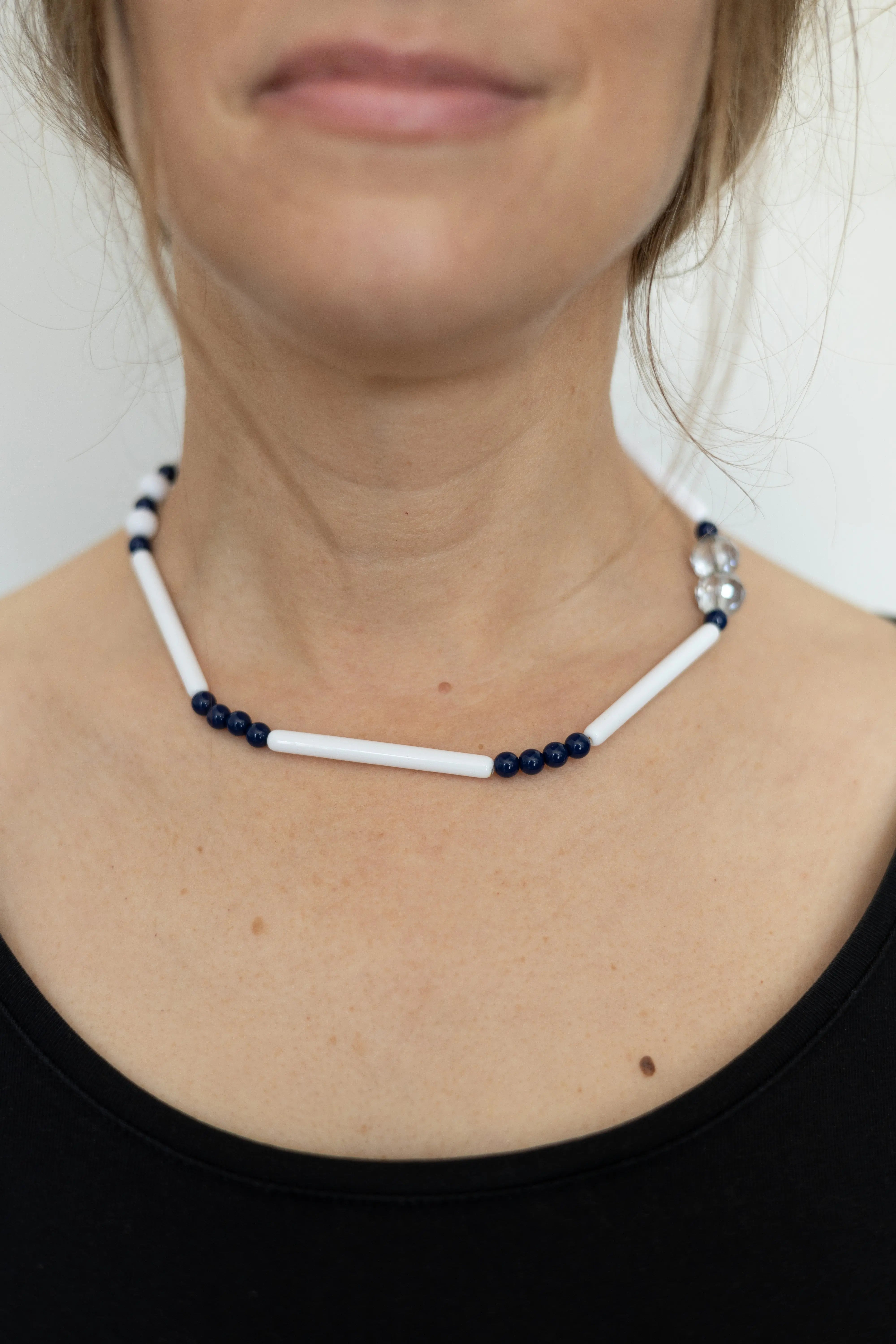 White and navy Celestial necklace