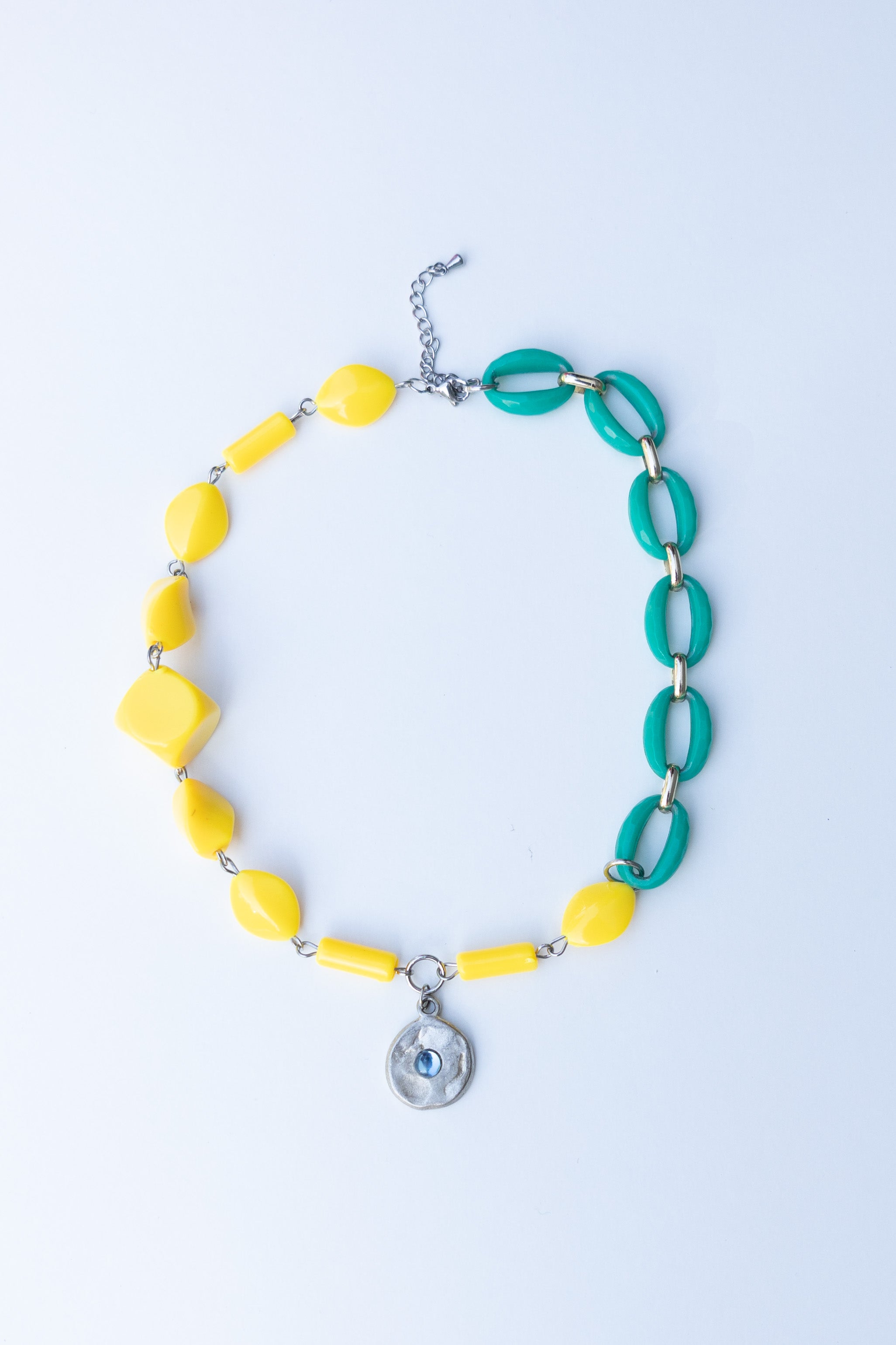 Collier Médaillon Jaune & Vert Menthe