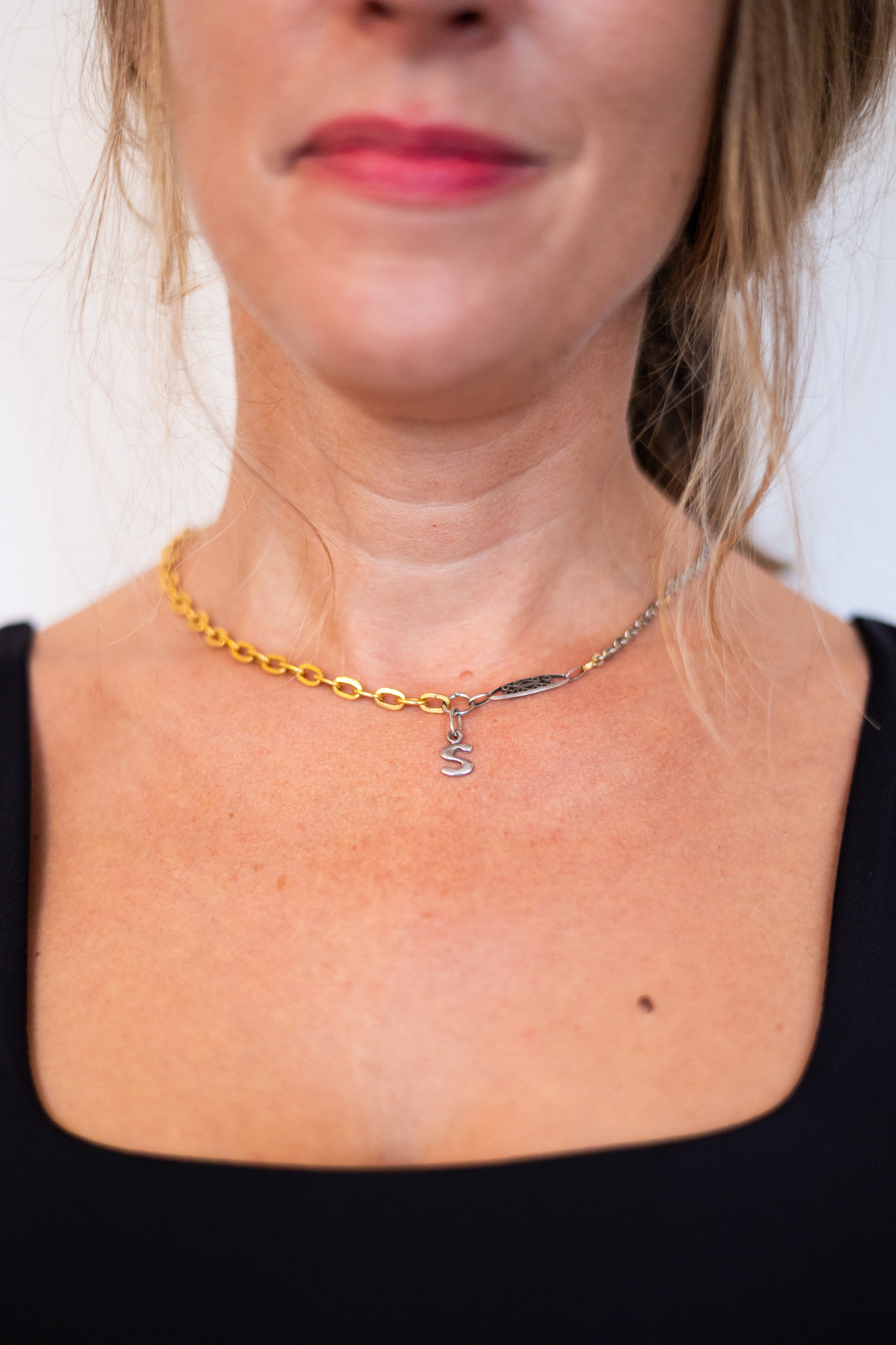 Collier upcyclé chaine Initiale Argent S