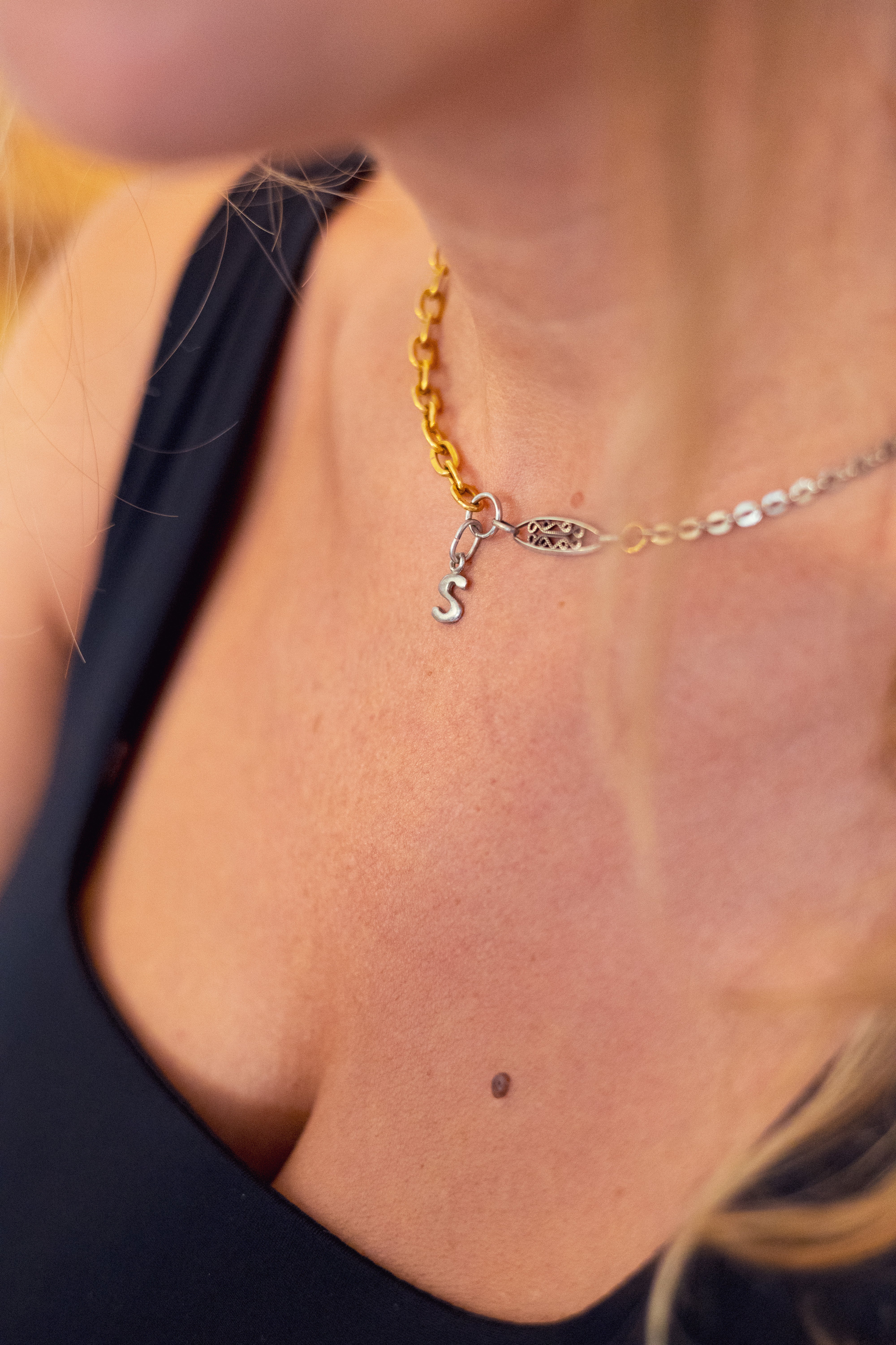 Collier upcyclé chaine Initiale Argent S